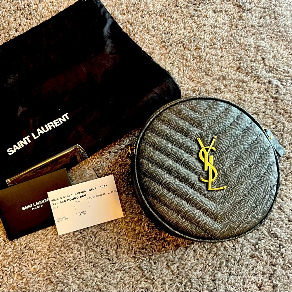 SOLD! Saint Laurent Vinyle Round Camera Bag in Dark Gray